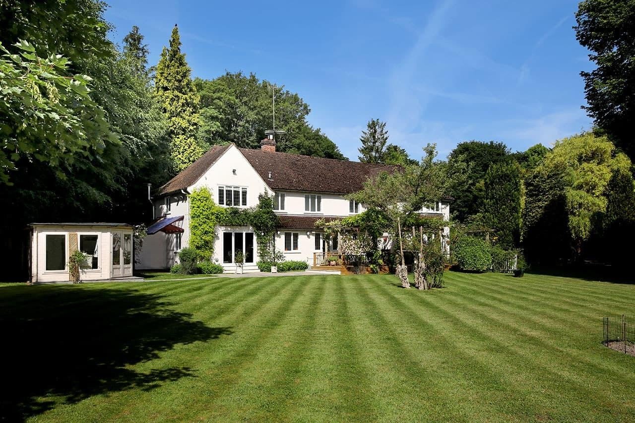 Suburban American house with front lawn