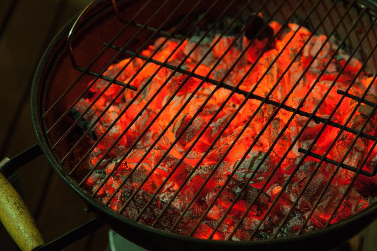 Charcoal briquettes in a grill