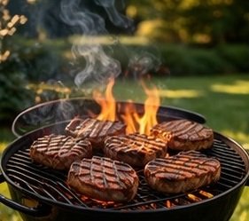 Charcoal grill with flames