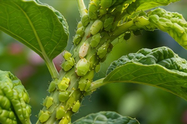 Aphid infestation on plant stems