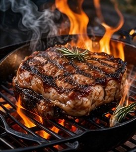 Searing steak over high heat