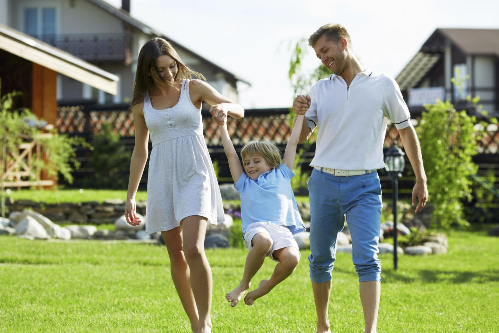 Family enjoying backyard
